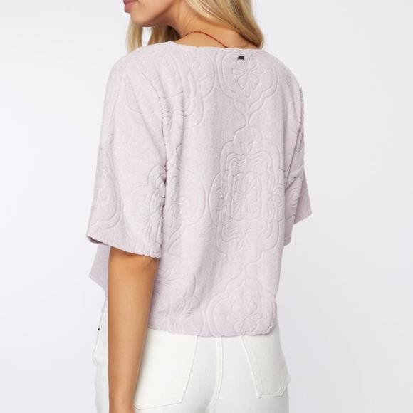 O'Neill Terry Cloth Button Up Shirt & Short Set Lilac Purple Flower Print - Picture 5 of 7